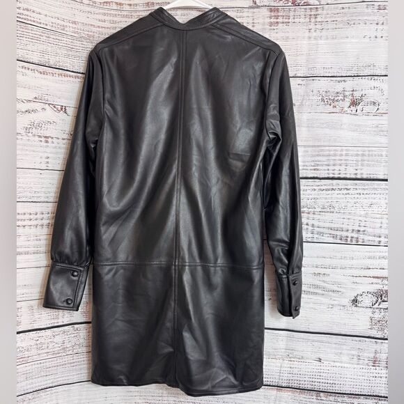 Rebecca Taylor Dress Womens Size XS Vegan Faux Leather Black Tunic mini V Neck - Picture 6 of 13
